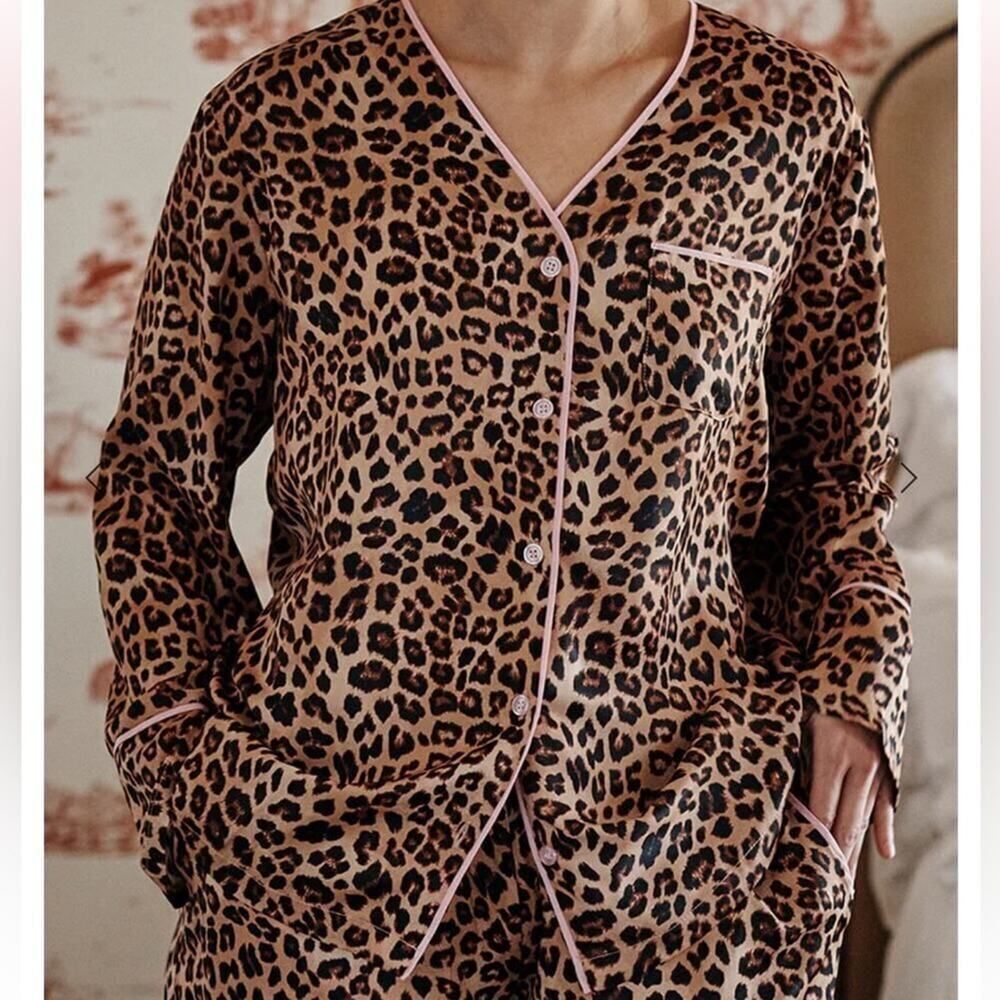 Summersalt Cloud 9 Silky PJ Set 1X Plus Leopard Print 2 Pc Pajamas New